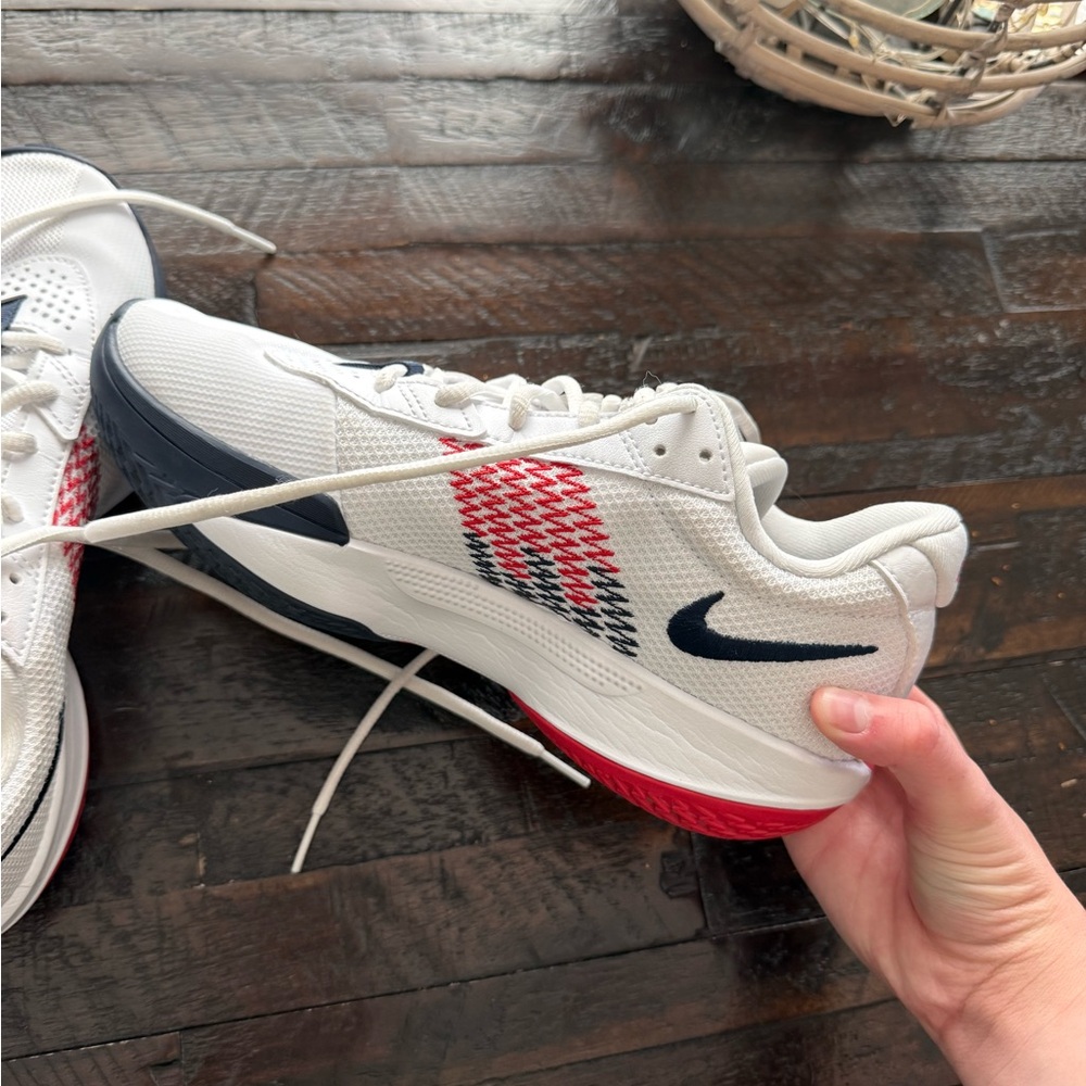 Nike White and Red VOLLEYBALL shoes with navy blue accents